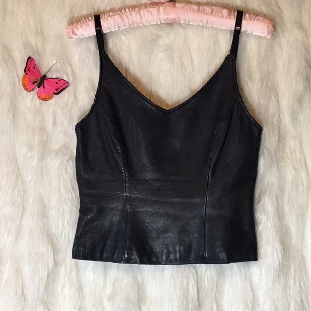 Black leather Cropped camisole zippered back